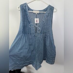 Elegant Denim Blue Sleeveless Blouse